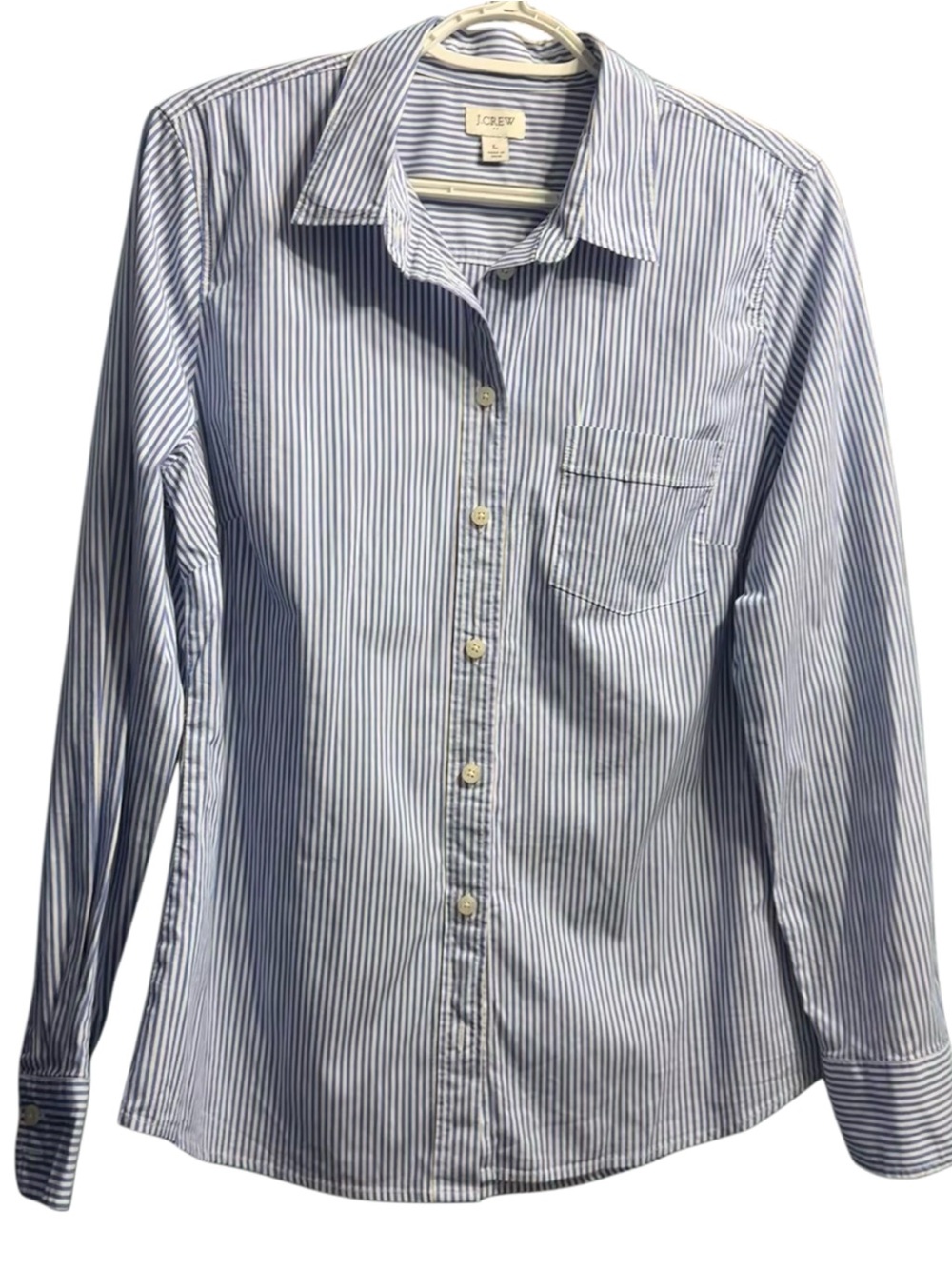 J.Crew Women's Large Blue & White Vertical Striped Button-down Shirt